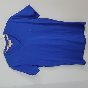 BURBERRY London England Blue V-neck Short Sleeve Men's TEe Small